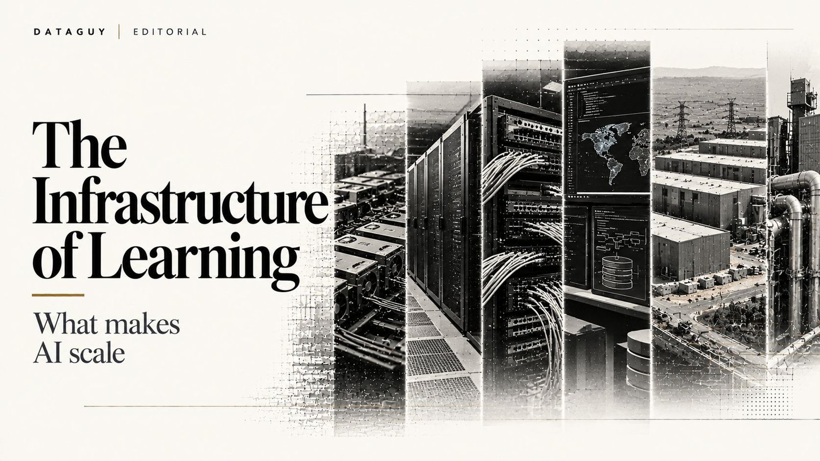Editorial illustration showing machine learning expanding across computational infrastructure
