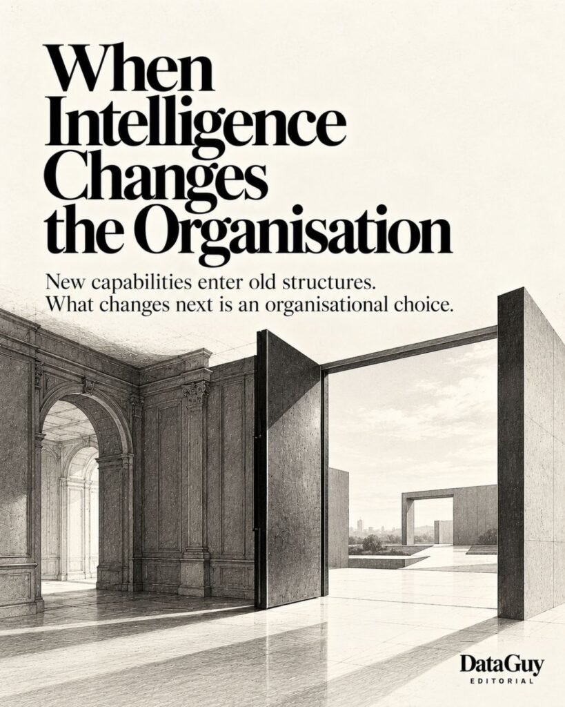 An engraved architectural illustration contrasting an ornate classical interior with a monumental open geometric structure, representing the transition from inherited organisational systems to new ways of working.
